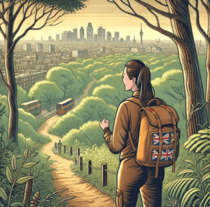 Woman as an urban hiker exploring the lesser-known paths of Hampstead Heath